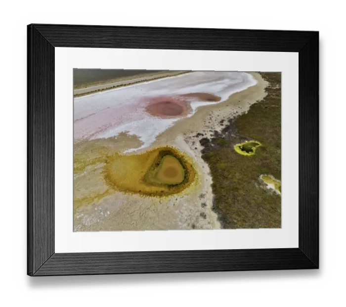 Framed Print : Aerial view of the natural patterns of the salty pink Lake MacDonnell in South Australia