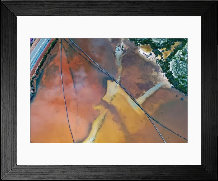 Framed Print : Aerial view over the stunning colourful lake at Hutt lagoon. Port Gregory, Western Australia
