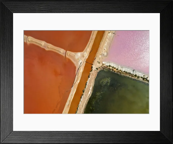 Framed Print : Aerial view over the stunning colourful lake at Hutt lagoon. Port Gregory, Western Australia