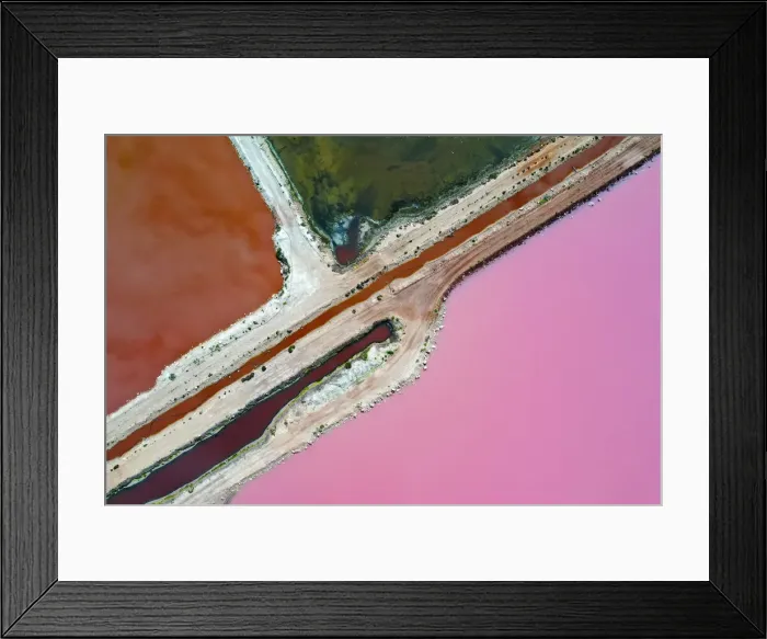 Framed Print : Aerial view over the stunning colourful lake at Hutt lagoon. Port Gregory, Western Australia Framed Print : Aerial view over the stunning colourful lake at Hutt lagoon. Port Gregory, Western Australia