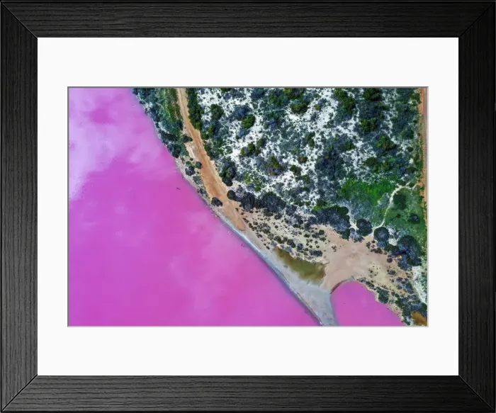 Framed Print : Aerial view over the stunning colourful lake at Hutt lagoon. Port Gregory, Western Australia Framed Print : Aerial view over the stunning colourful lake at Hutt lagoon. Port Gregory, Western Australia