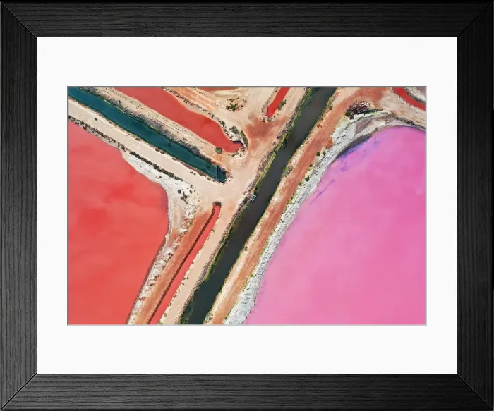 Framed Print : Aerial view over the stunning colourful lake at Hutt lagoon. Port Gregory, Western Australia Framed Print : Aerial view over the stunning colourful lake at Hutt lagoon. Port Gregory, Western Australia