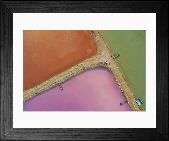 Framed Print : Aerial view over the stunning colourful lake at Hutt lagoon. Port Gregory, Western Australia Framed Print : Aerial view over the stunning colourful lake at Hutt lagoon. Port Gregory, Western Australia