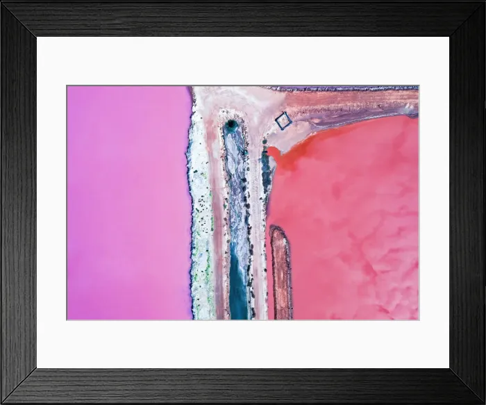 Framed Print : Aerial view over the stunning colourful lake at Hutt lagoon. Port Gregory, Western Australia Framed Print : Aerial view over the stunning colourful lake at Hutt lagoon. Port Gregory, Western Australia