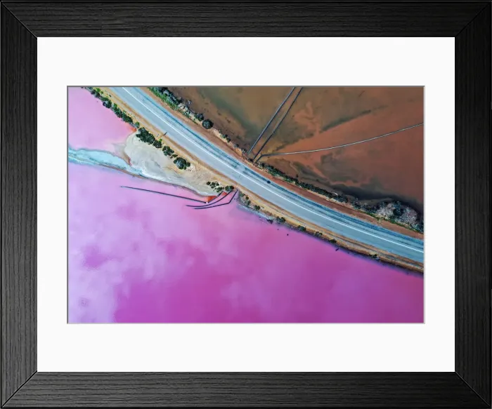 Framed Print : Aerial view over the stunning colourful lake at Hutt lagoon. Port Gregory, Western Australia Framed Print : Aerial view over the stunning colourful lake at Hutt lagoon. Port Gregory, Western Australia