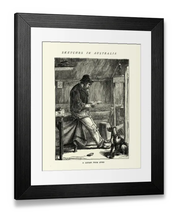 Framed Print : Immigrant to Australia, reading letter from home, 19th Century Framed Print : Immigrant to Australia, reading letter from home, 19th Century