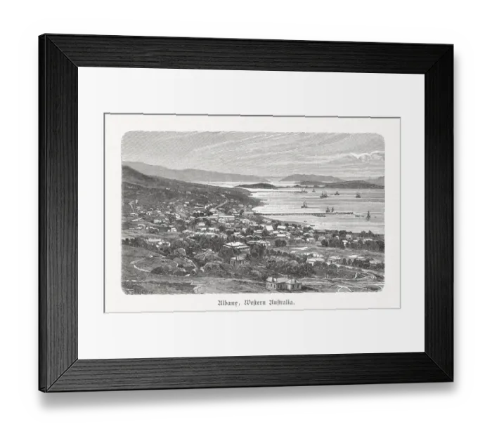 Framed Print : Historical view of Albany, Western Australia, wood engraving, published 1897 Framed Print : Historical view of Albany, Western Australia, wood engraving, published 1897