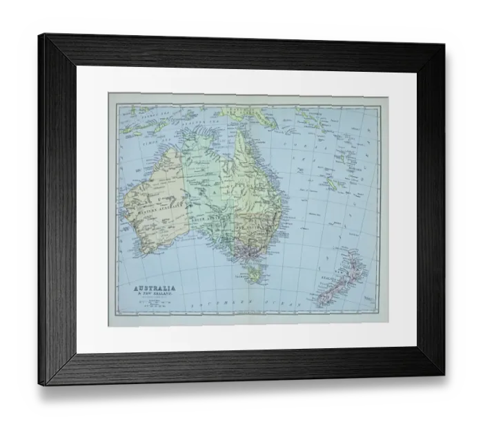 Framed Print : Old map of AUSTRALIA continent Published 1894. Antique Illustration, Popular Encyclopedia Published 1894. Copyright has expired on this artwork