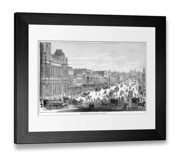 Framed Print : Street Melbourne Australia engraving 1886