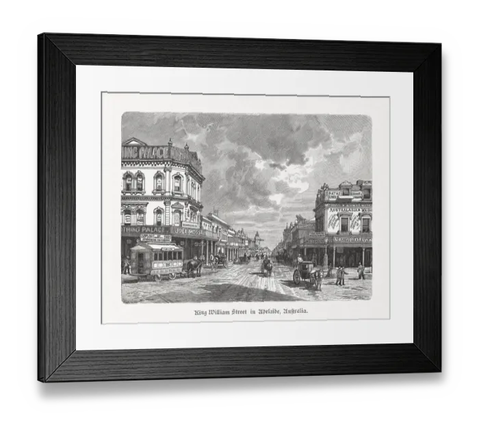 Framed Print : King William Street, Adelaide, South Australia, wood engraving, published 1897