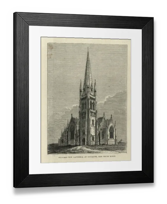 Framed Print : Design for St Saviours Cathedral, Goulburn, Australia, 1870s, Victorian Religious Architecture Framed Print : Design for St Saviours Cathedral, Goulburn, Australia, 1870s, Victorian Religious Architecture