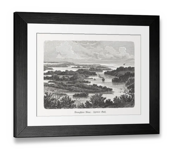 Framed Print : Broughton River, Spencer Gulf, South Australia, wood engraving, published 1897