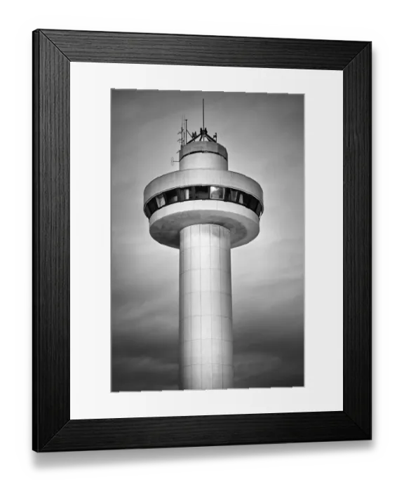 Framed Print : Communication surveillance control tower retro design black and white Framed Print : Communication surveillance control tower retro design black and white