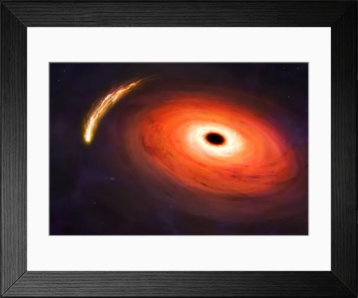 Framed Print : Black hole destroying star, illustration Framed Print : Black hole destroying star, illustration