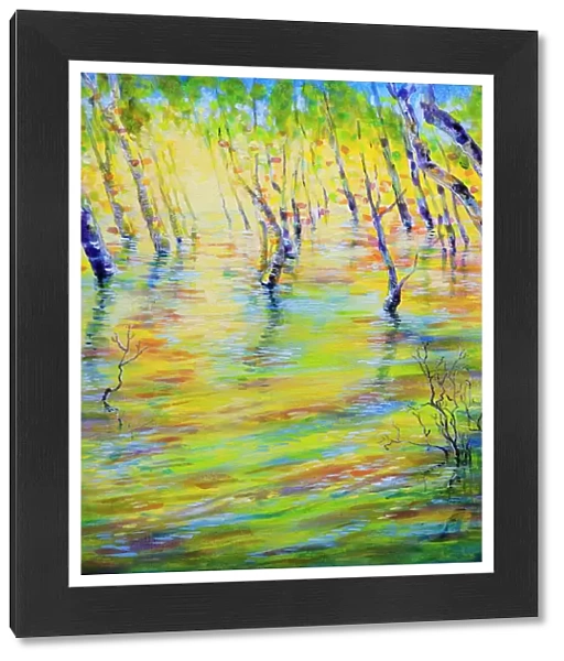 Dapppled Sunlight on Sea Water in Mangrove Trees Acrylic Painting