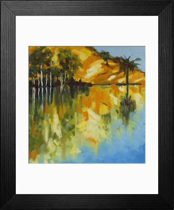 Framed Print : Trees Reflected in a Lake with Morning Sunlight Original Landscape Artwork Framed Print : Trees Reflected in a Lake with Morning Sunlight Original Landscape Artwork
