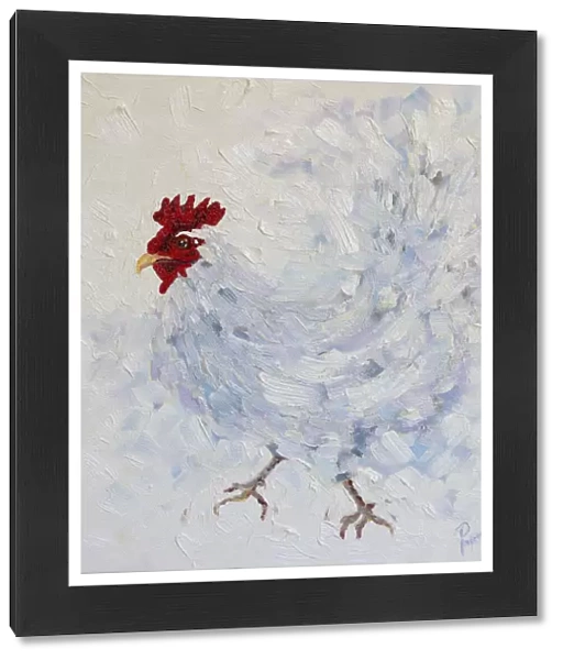 White Chicken Moving or Dancing Oil Painting