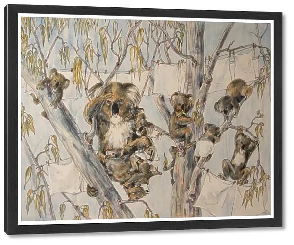 Watercolour Painting Australian Koala Family Washday