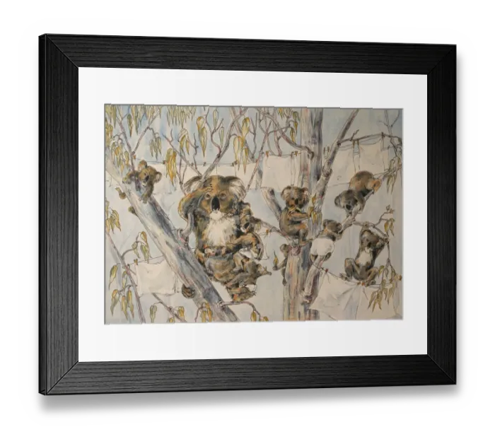Framed Print : Watercolour Painting Australian Koala Family Washday