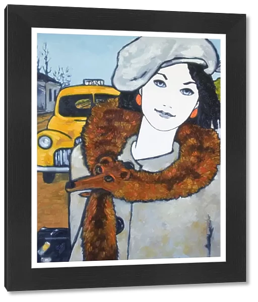 Young Woman Traveling and Wearing Fox Fur Oil Painting