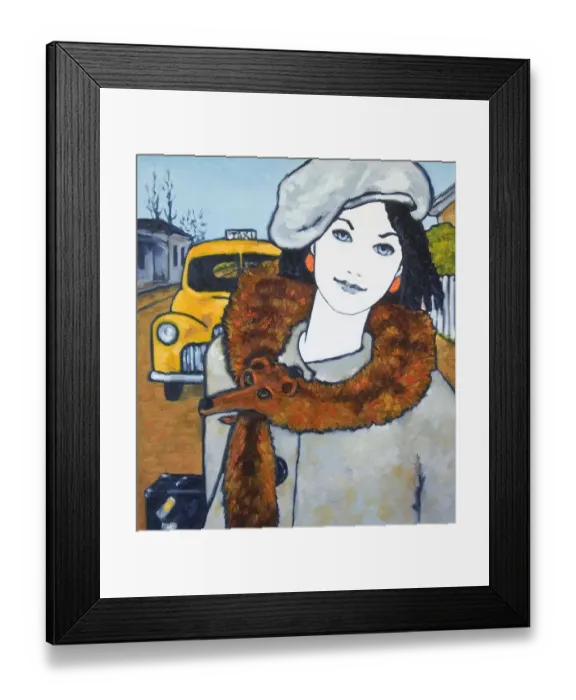 Framed Print : Young Woman Traveling and Wearing Fox Fur Oil Painting Framed Print : Young Woman Traveling and Wearing Fox Fur Oil Painting