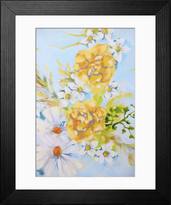 Framed Print : Bouquet of Yellow Roses, Blossom, Daises, and Fern Framed Print : Bouquet of Yellow Roses, Blossom, Daises, and Fern