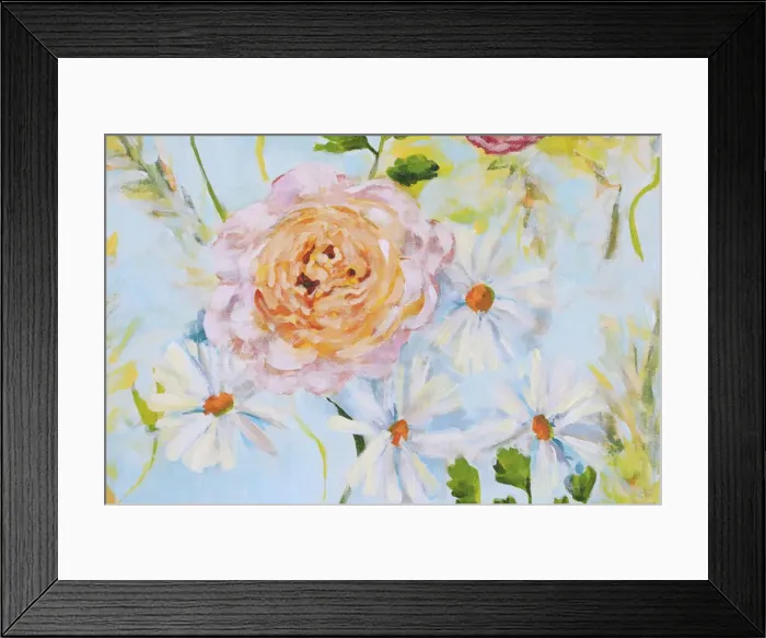 Framed Print : Bouquet of Pink Rose and Daises Framed Print : Bouquet of Pink Rose and Daises