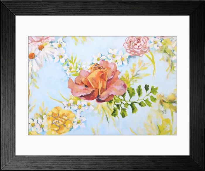 Framed Print : Bouquet of Roses, Blossom, and Fern Framed Print : Bouquet of Roses, Blossom, and Fern