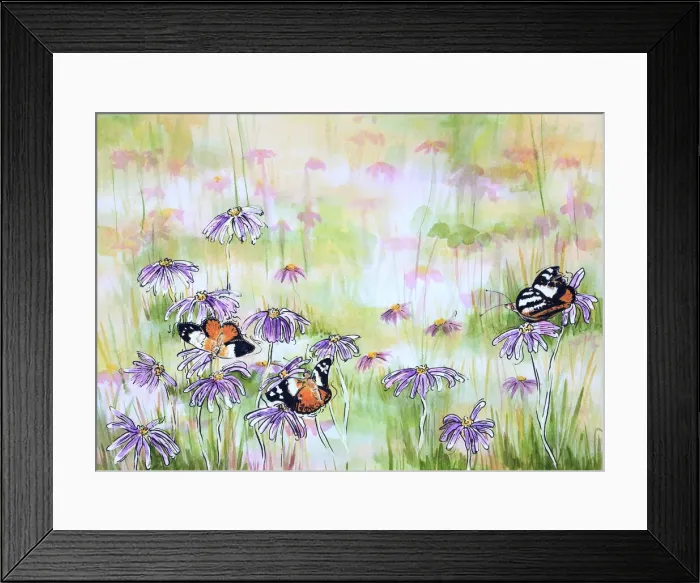Framed Print : Monarch Butterflies Resting on an Aster Asteraceae Daisy Flowers Mixed Media Painting Framed Print : Monarch Butterflies Resting on an Aster Asteraceae Daisy Flowers Mixed Media Painting