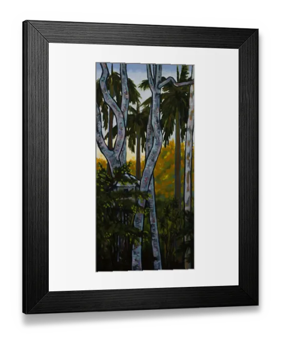 Framed Print : Childrens Treehouse in Garden with Sunrise Background Oil Painting Framed Print : Childrens Treehouse in Garden with Sunrise Background Oil Painting