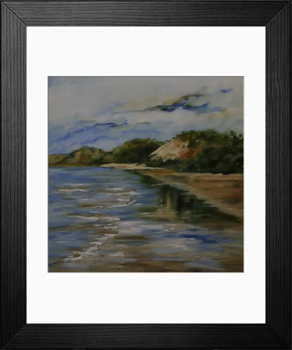 Framed Print : Tranquil Australian Beach Seascape Oil Painting