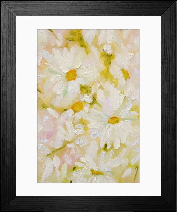 Framed Print : White Daisies Oil Painting Framed Print : White Daisies Oil Painting