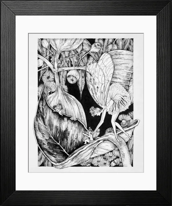 Framed Print : Fairy giving Baby a Slide on Leaf