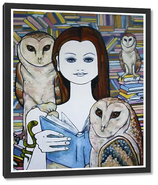 Woman with Owls and Books