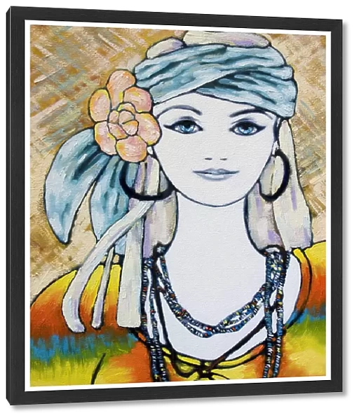 Young Hippie Woman Portrait Oil Painting