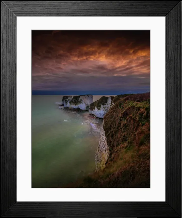 Framed Print : Old Harry Rocks on a cold springtime dawn, Dorset, England, UK