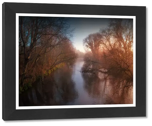 Misty morning at Holmebridge and the Frome River, Dorset, England, UK