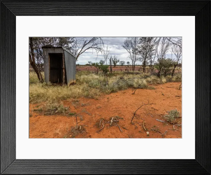 Framed Print : Outhouse. Typical outback toilet / outhouse / outback dunny located in Currawinya