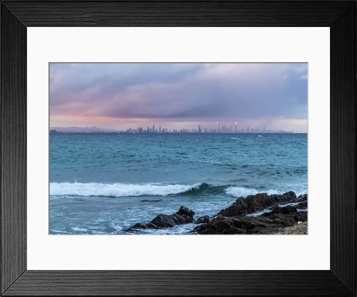 Framed Print : View of Gold Coast Skyline from Snapper Rocks