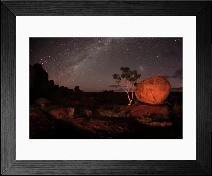 Framed Print : Milky Way over the Karlu Karlu  /  Devils Marbles Conservation Reserve. Northern Territory. Australia