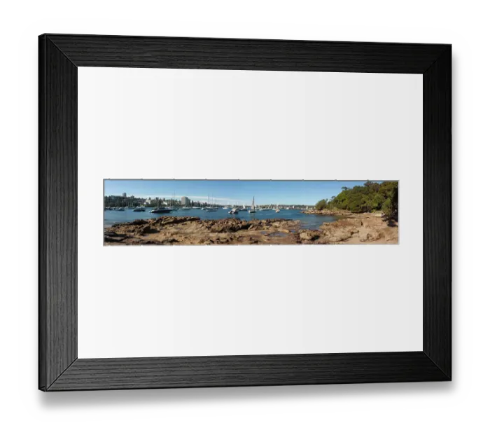 Framed Print : Reef Bay. A panoramic view of Reef Bay in the North of Sydney Harbour, shot Framed Print : Reef Bay. A panoramic view of Reef Bay in the North of Sydney Harbour, shot
