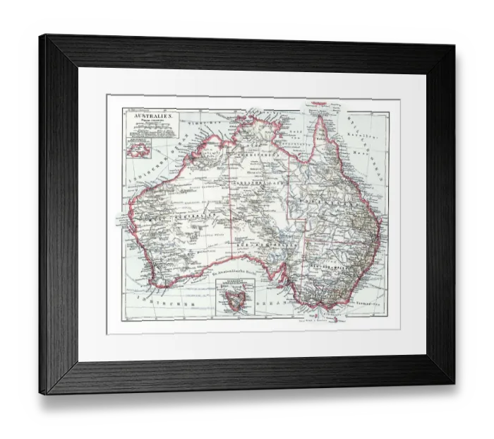 Framed Print : Old chromolithograph map of AUSTRALIA continent