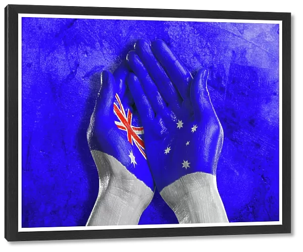 Flag of Australia painted on two hands together