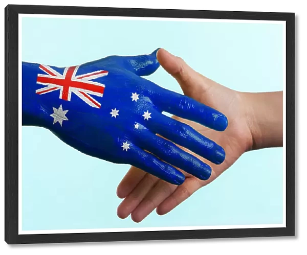 Hand painted flag of Australia doing a handshake
