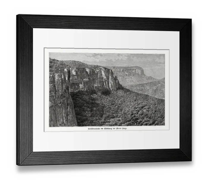 Framed Print : Blue Mountains, New South Wales, Australia, wood engraving, published 1899 Framed Print : Blue Mountains, New South Wales, Australia, wood engraving, published 1899