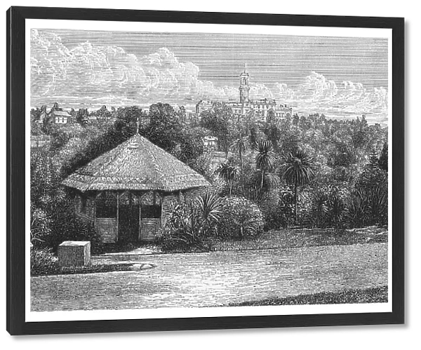 Old engraved illustration of Government House is the official residence of the governor of Victoria, located in Kings Domain, Melbourne, next to the Royal Botanic Gardens