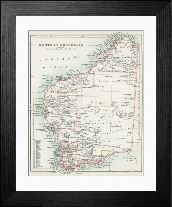 Framed Print : Old chromolithograph map of Western Australia