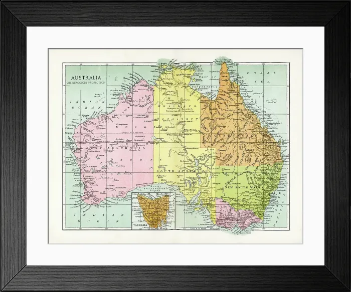 Framed Print : Antique Map of Australia Framed Print : Antique Map of Australia