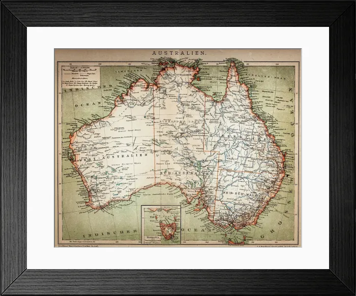 Framed Print : Map of Australasia (1898 engraving)