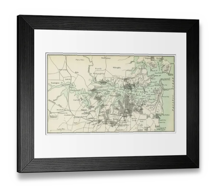 Framed Print : Old chromolithograph map of Sydney, the capital city of the state of New South Wales, and the most populous city in both Australia and Oceania Framed Print : Old chromolithograph map of Sydney, the capital city of the state of New South Wales, and the most populous city in both Australia and Oceania